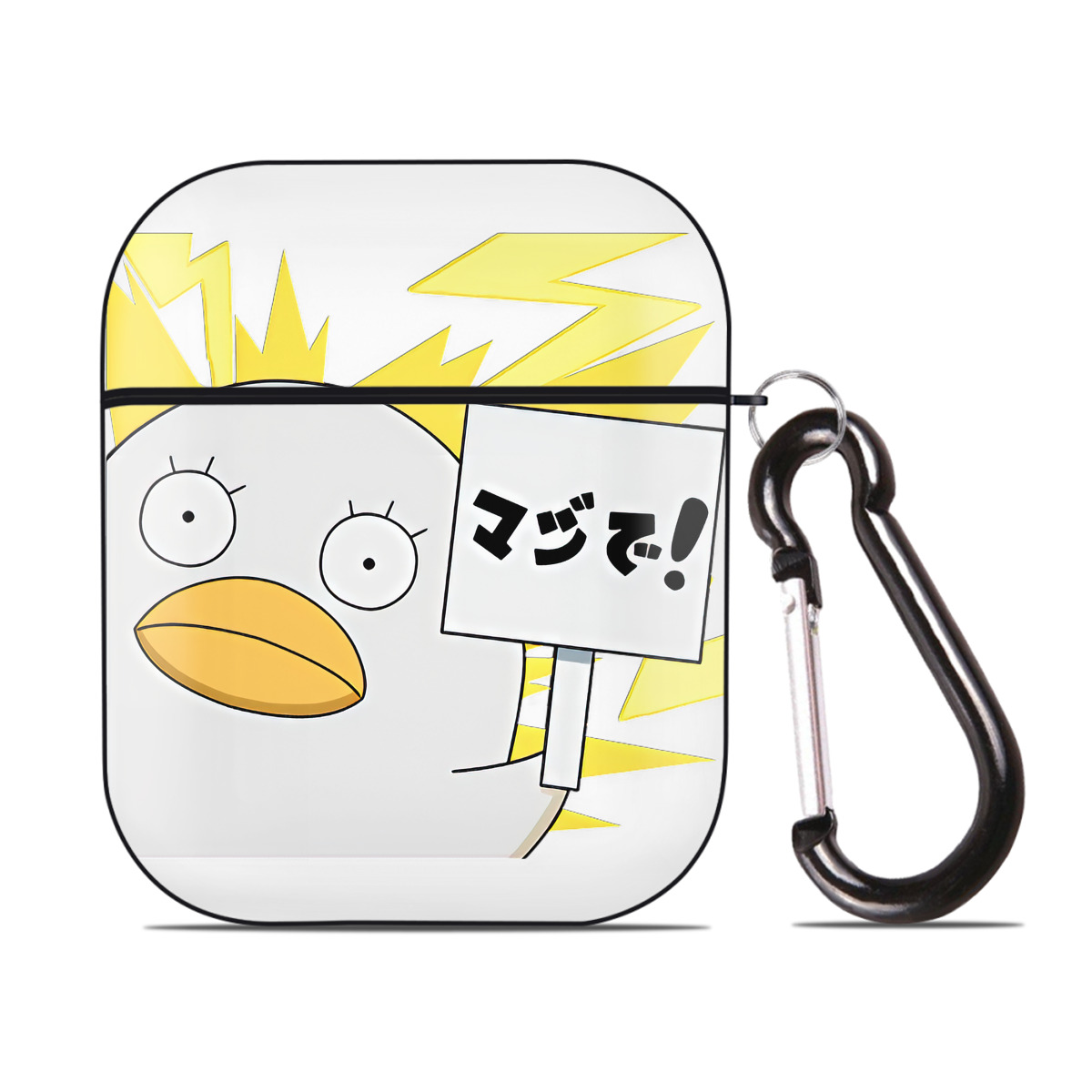 （画像用） ぎんたま 坂田銀時（さかたぎんとき） 神楽 志村新八（しむら しんぱち） GINTAMA Sakata Gintoki Kagura Shimura Shinpachi AirPods 第2世代保護ケース ハードシェル ブラック 耐衝撃・防指紋・カラビナ付き