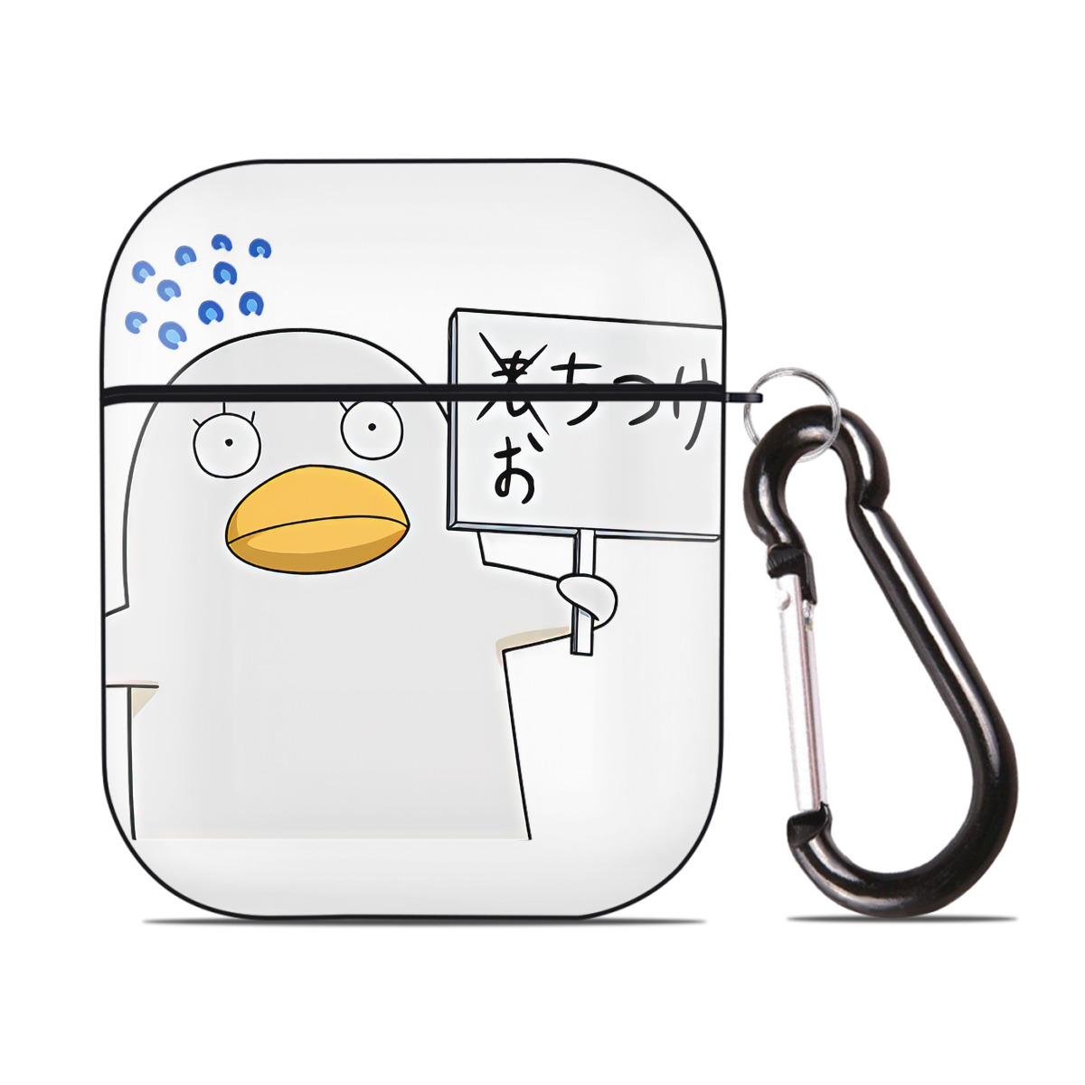 （画像用） ぎんたま 坂田銀時（さかたぎんとき） 神楽 志村新八（しむら しんぱち） GINTAMA Sakata Gintoki Kagura Shimura Shinpachi AirPods 第2世代保護ケース ハードシェル ブラック 耐衝撃・防指紋・カラビナ付き