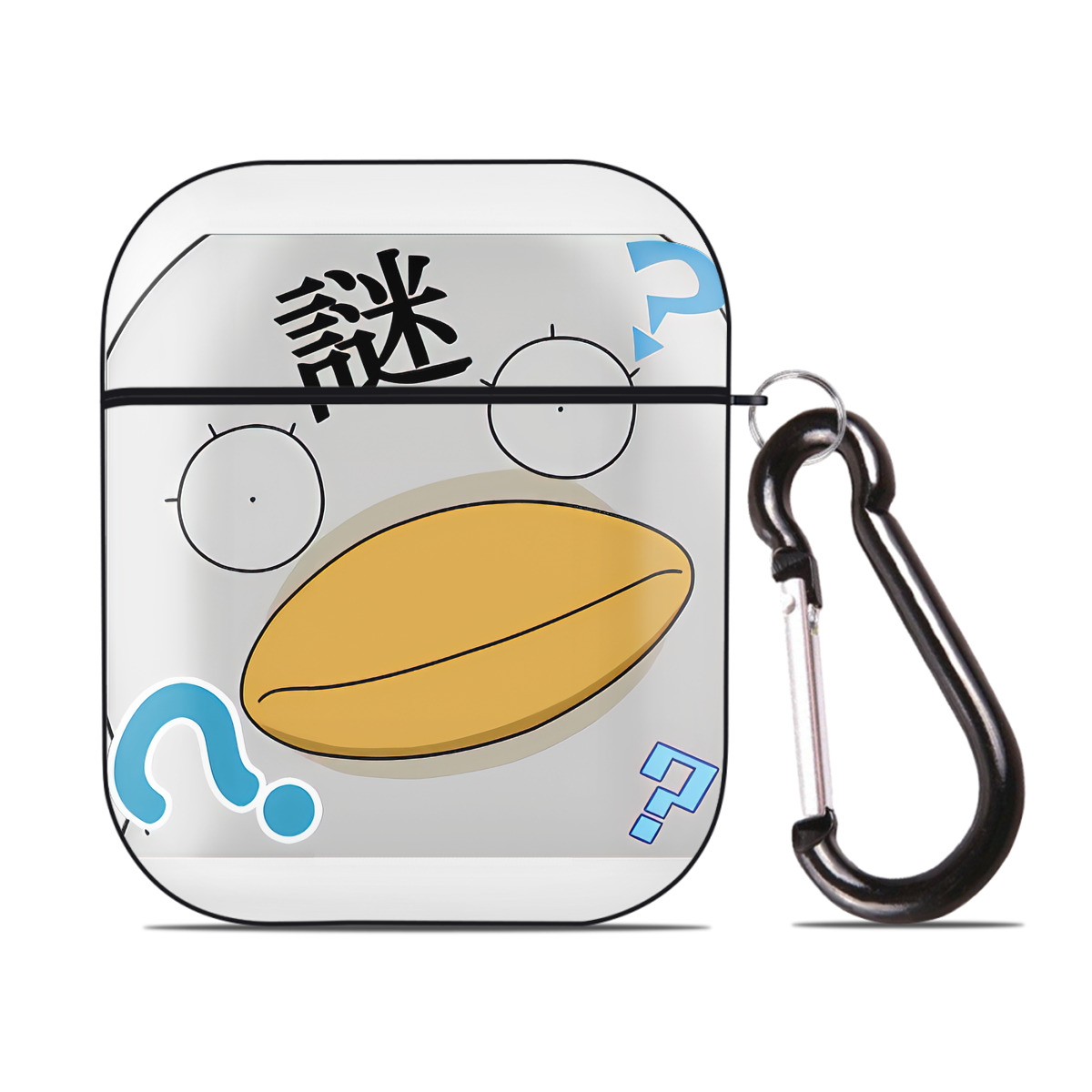 （画像用） ぎんたま 坂田銀時（さかたぎんとき） 神楽 志村新八（しむら しんぱち） GINTAMA Sakata Gintoki Kagura Shimura Shinpachi AirPods 第2世代保護ケース ハードシェル ブラック 耐衝撃・防指紋・カラビナ付き