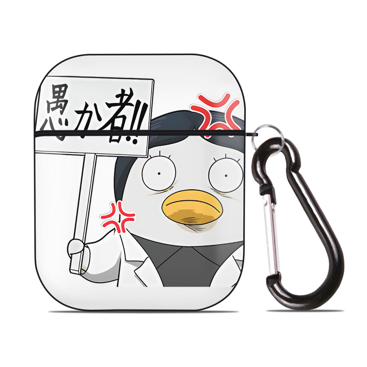 （画像用） ぎんたま 坂田銀時（さかたぎんとき） 神楽 志村新八（しむら しんぱち） GINTAMA Sakata Gintoki Kagura Shimura Shinpachi AirPods 第2世代保護ケース ハードシェル ブラック 耐衝撃・防指紋・カラビナ付き