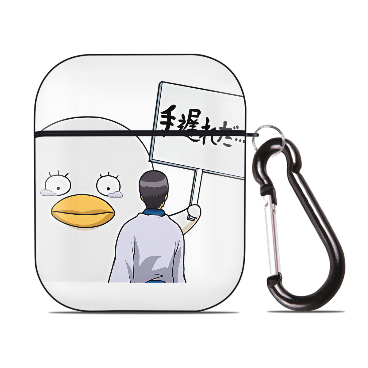 （画像用） ぎんたま 坂田銀時（さかたぎんとき） 神楽 志村新八（しむら しんぱち） GINTAMA Sakata Gintoki Kagura Shimura Shinpachi AirPods 第2世代保護ケース ハードシェル ブラック 耐衝撃・防指紋・カラビナ付き
