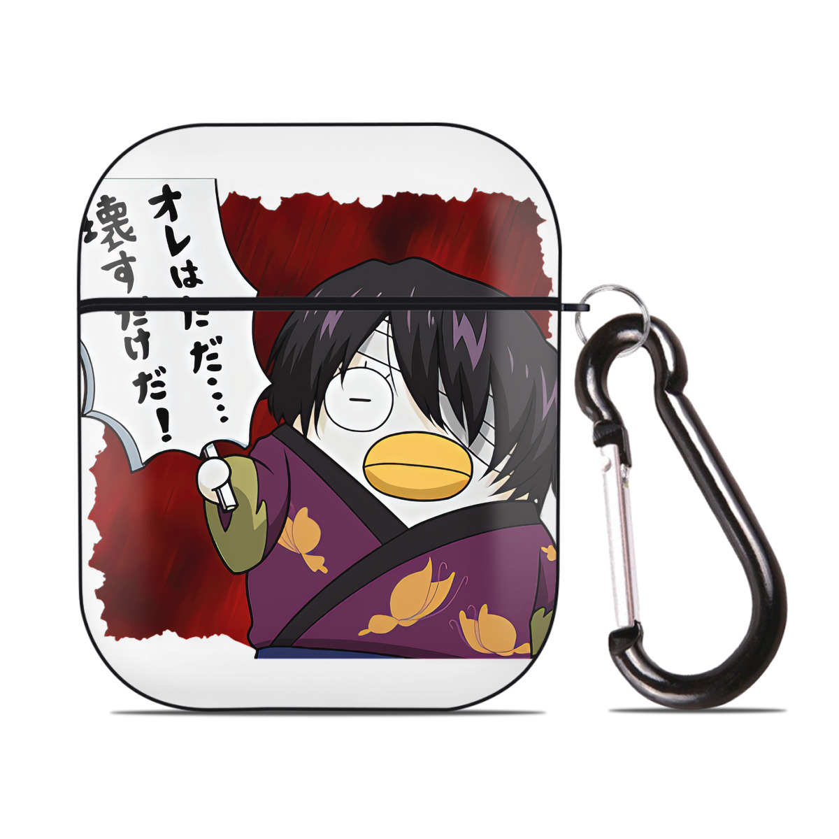 （画像用） ぎんたま 坂田銀時（さかたぎんとき） 神楽 志村新八（しむら しんぱち） GINTAMA Sakata Gintoki Kagura Shimura Shinpachi AirPods 第2世代保護ケース ハードシェル ブラック 耐衝撃・防指紋・カラビナ付き