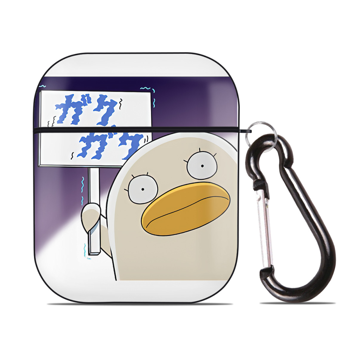 （画像用） ぎんたま 坂田銀時（さかたぎんとき） 神楽 志村新八（しむら しんぱち） GINTAMA Sakata Gintoki Kagura Shimura Shinpachi AirPods 第2世代保護ケース ハードシェル ブラック 耐衝撃・防指紋・カラビナ付き