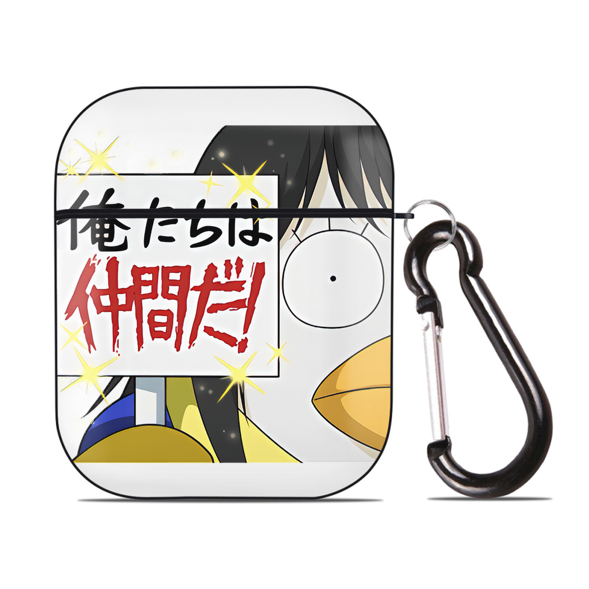 （画像用） ぎんたま 坂田銀時（さかたぎんとき） 神楽 志村新八（しむら しんぱち） GINTAMA Sakata Gintoki Kagura Shimura Shinpachi AirPods 第2世代保護ケース ハードシェル ブラック 耐衝撃・防指紋・カラビナ付き