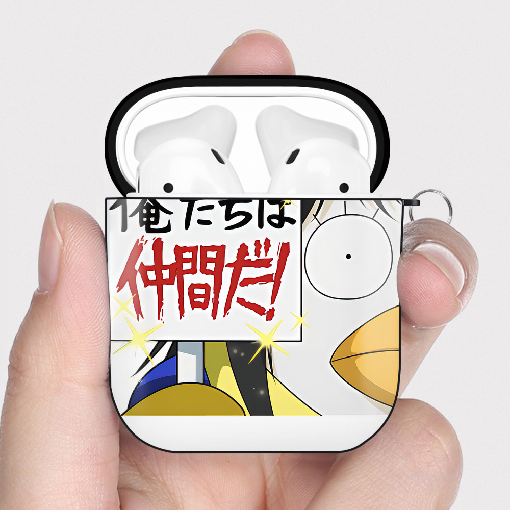 （画像用） ぎんたま 坂田銀時（さかたぎんとき） 神楽 志村新八（しむら しんぱち） GINTAMA Sakata Gintoki Kagura Shimura Shinpachi AirPods 第2世代保護ケース ハードシェル ブラック 耐衝撃・防指紋・カラビナ付き