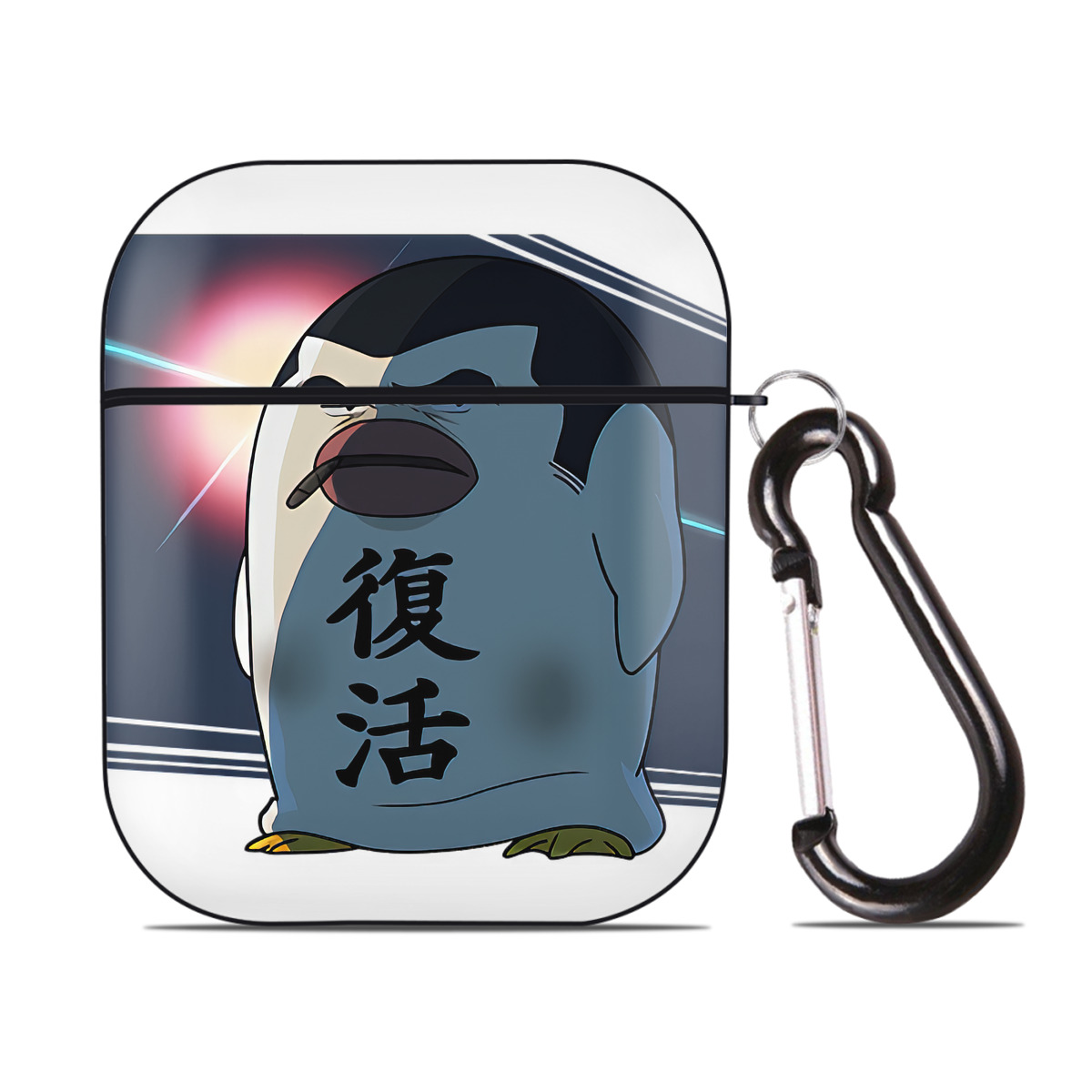 （画像用） ぎんたま 坂田銀時（さかたぎんとき） 神楽 志村新八（しむら しんぱち） GINTAMA Sakata Gintoki Kagura Shimura Shinpachi AirPods 第2世代保護ケース ハードシェル ブラック 耐衝撃・防指紋・カラビナ付き