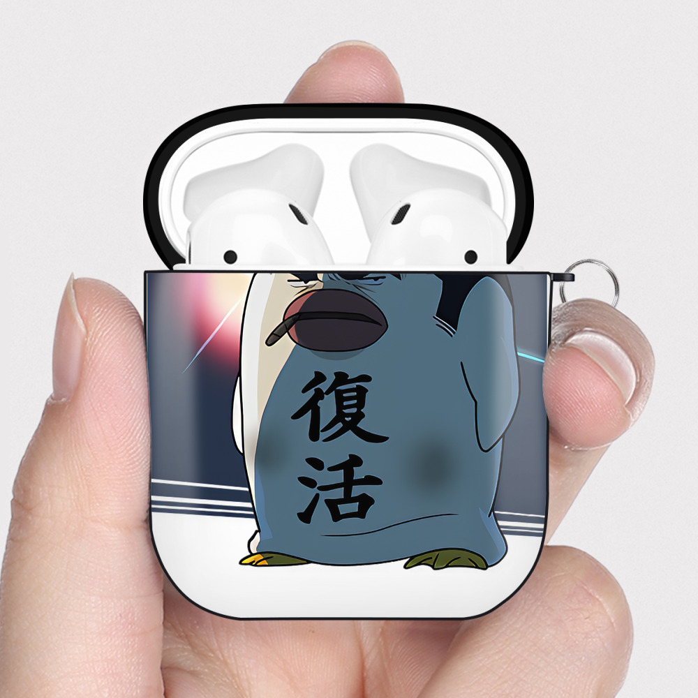 （画像用） ぎんたま 坂田銀時（さかたぎんとき） 神楽 志村新八（しむら しんぱち） GINTAMA Sakata Gintoki Kagura Shimura Shinpachi AirPods 第2世代保護ケース ハードシェル ブラック 耐衝撃・防指紋・カラビナ付き