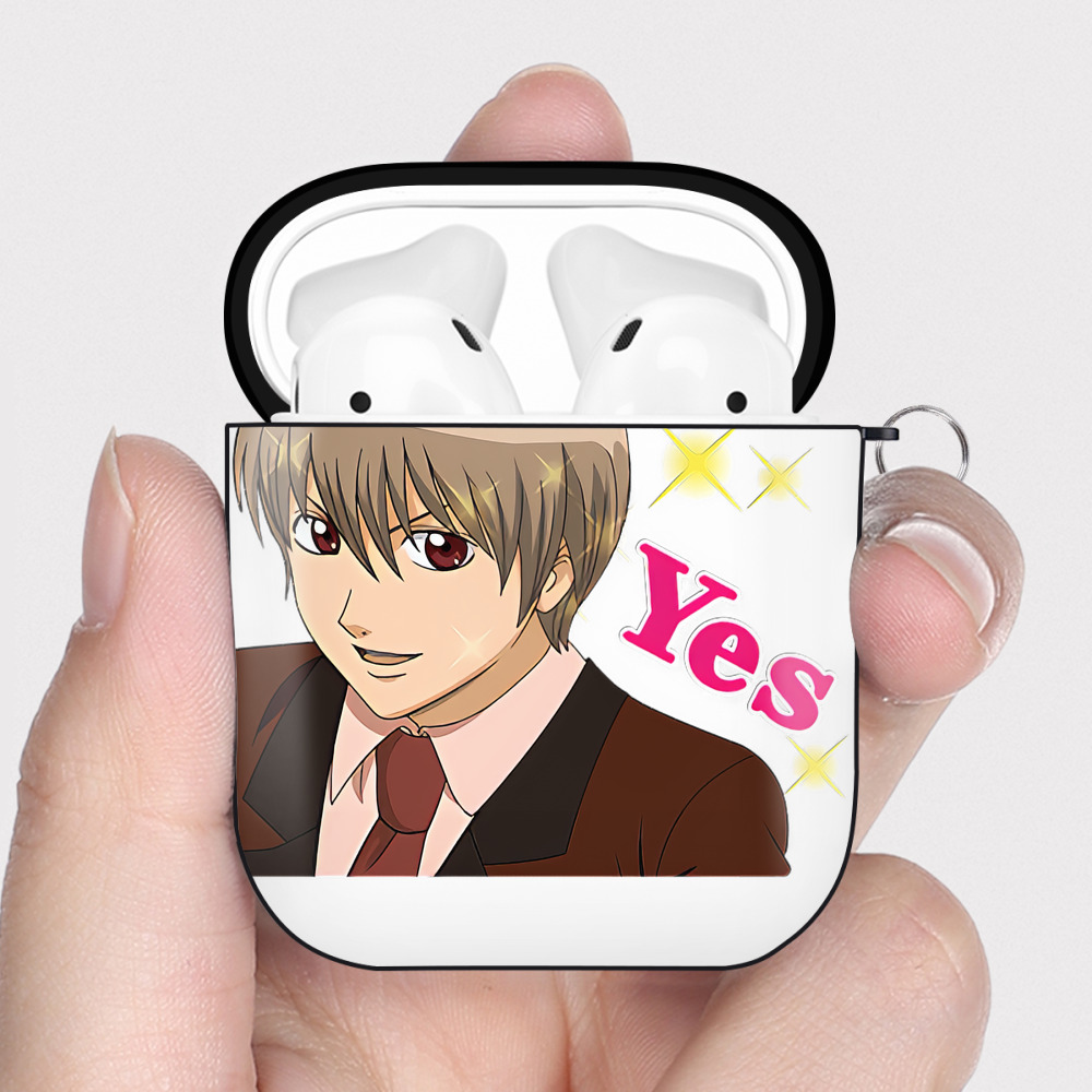 （画像用） ぎんたま 坂田銀時（さかたぎんとき） 神楽 志村新八（しむら しんぱち） GINTAMA Sakata Gintoki Kagura Shimura Shinpachi AirPods 第2世代保護ケース ハードシェル ブラック 耐衝撃・防指紋・カラビナ付き