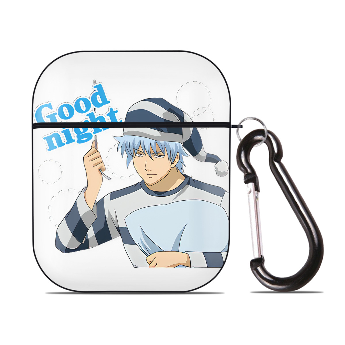 （画像用） ぎんたま 坂田銀時（さかたぎんとき） 神楽 志村新八（しむら しんぱち） GINTAMA Sakata Gintoki Kagura Shimura Shinpachi AirPods 第2世代保護ケース ハードシェル ブラック 耐衝撃・防指紋・カラビナ付き