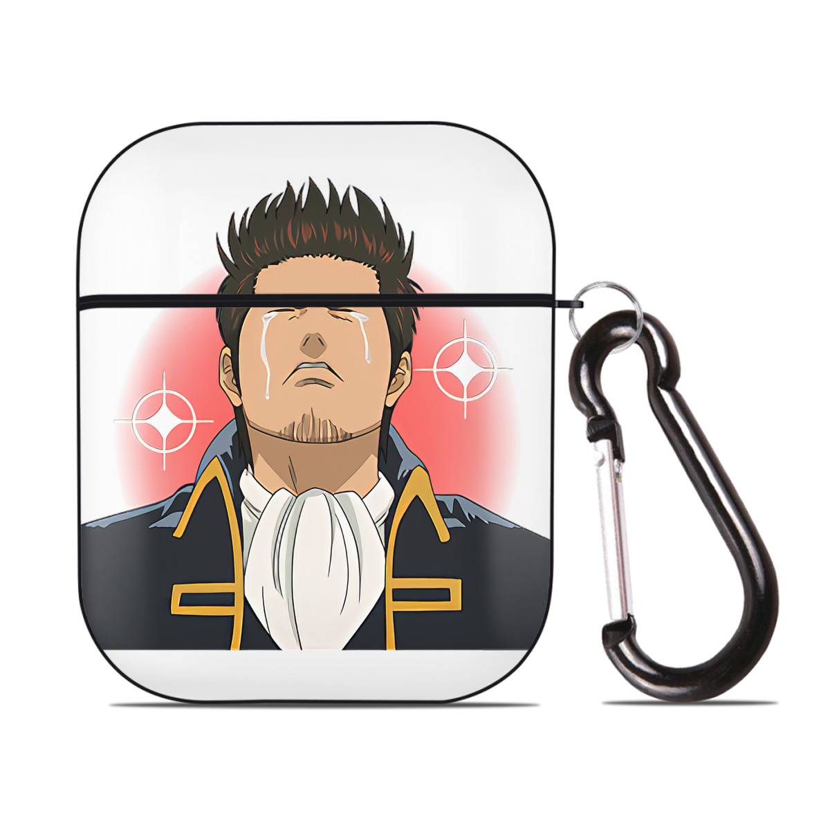 （画像用） ぎんたま 坂田銀時（さかたぎんとき） 神楽 志村新八（しむら しんぱち） GINTAMA Sakata Gintoki Kagura Shimura Shinpachi AirPods 第2世代保護ケース ハードシェル ブラック 耐衝撃・防指紋・カラビナ付き