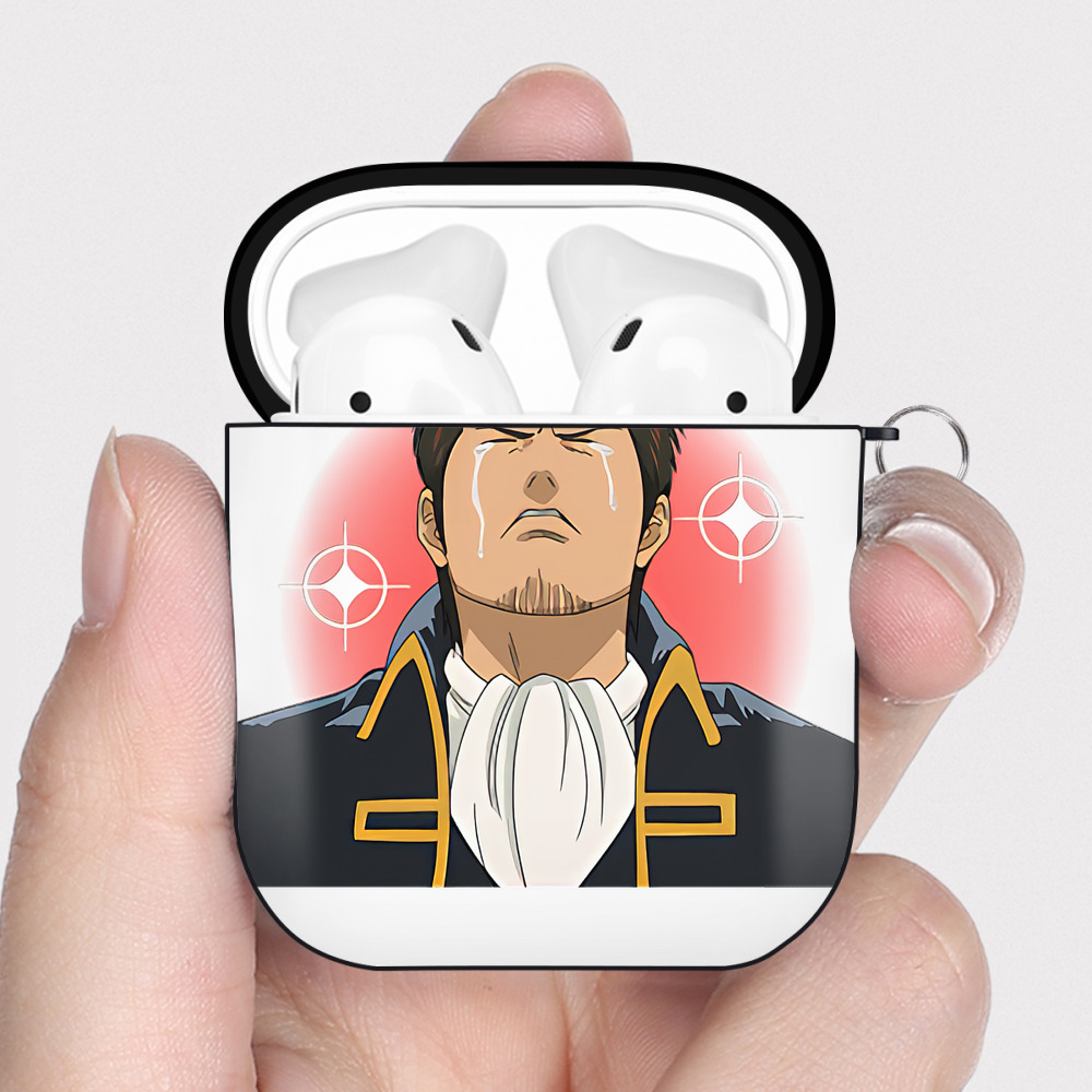 （画像用） ぎんたま 坂田銀時（さかたぎんとき） 神楽 志村新八（しむら しんぱち） GINTAMA Sakata Gintoki Kagura Shimura Shinpachi AirPods 第2世代保護ケース ハードシェル ブラック 耐衝撃・防指紋・カラビナ付き