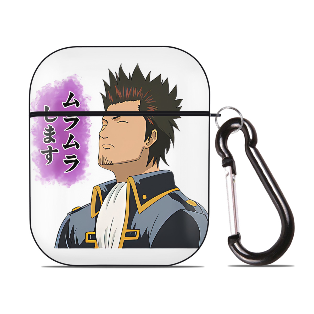 （画像用） ぎんたま 坂田銀時（さかたぎんとき） 神楽 志村新八（しむら しんぱち） GINTAMA Sakata Gintoki Kagura Shimura Shinpachi AirPods 第2世代保護ケース ハードシェル ブラック 耐衝撃・防指紋・カラビナ付き