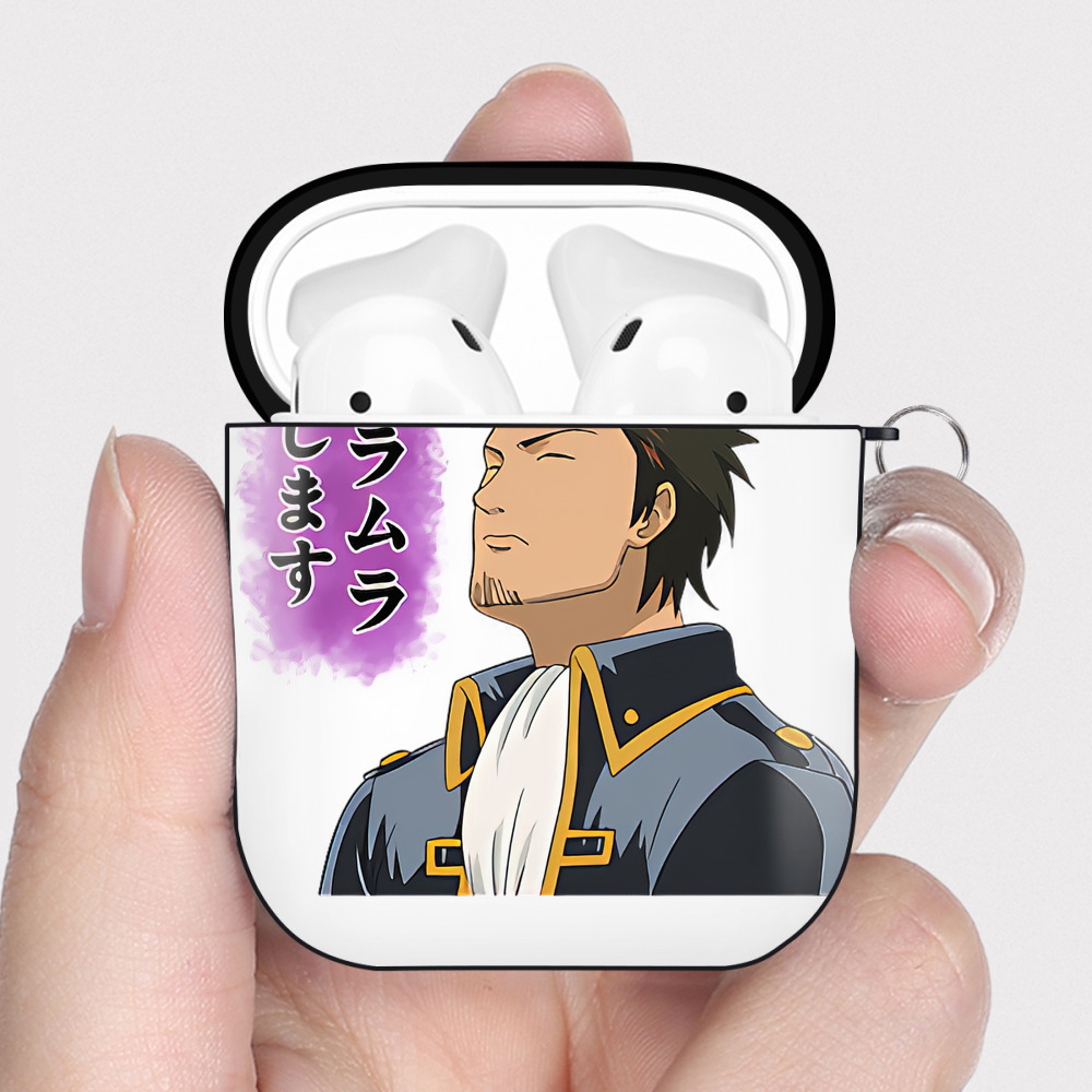 （画像用） ぎんたま 坂田銀時（さかたぎんとき） 神楽 志村新八（しむら しんぱち） GINTAMA Sakata Gintoki Kagura Shimura Shinpachi AirPods 第2世代保護ケース ハードシェル ブラック 耐衝撃・防指紋・カラビナ付き