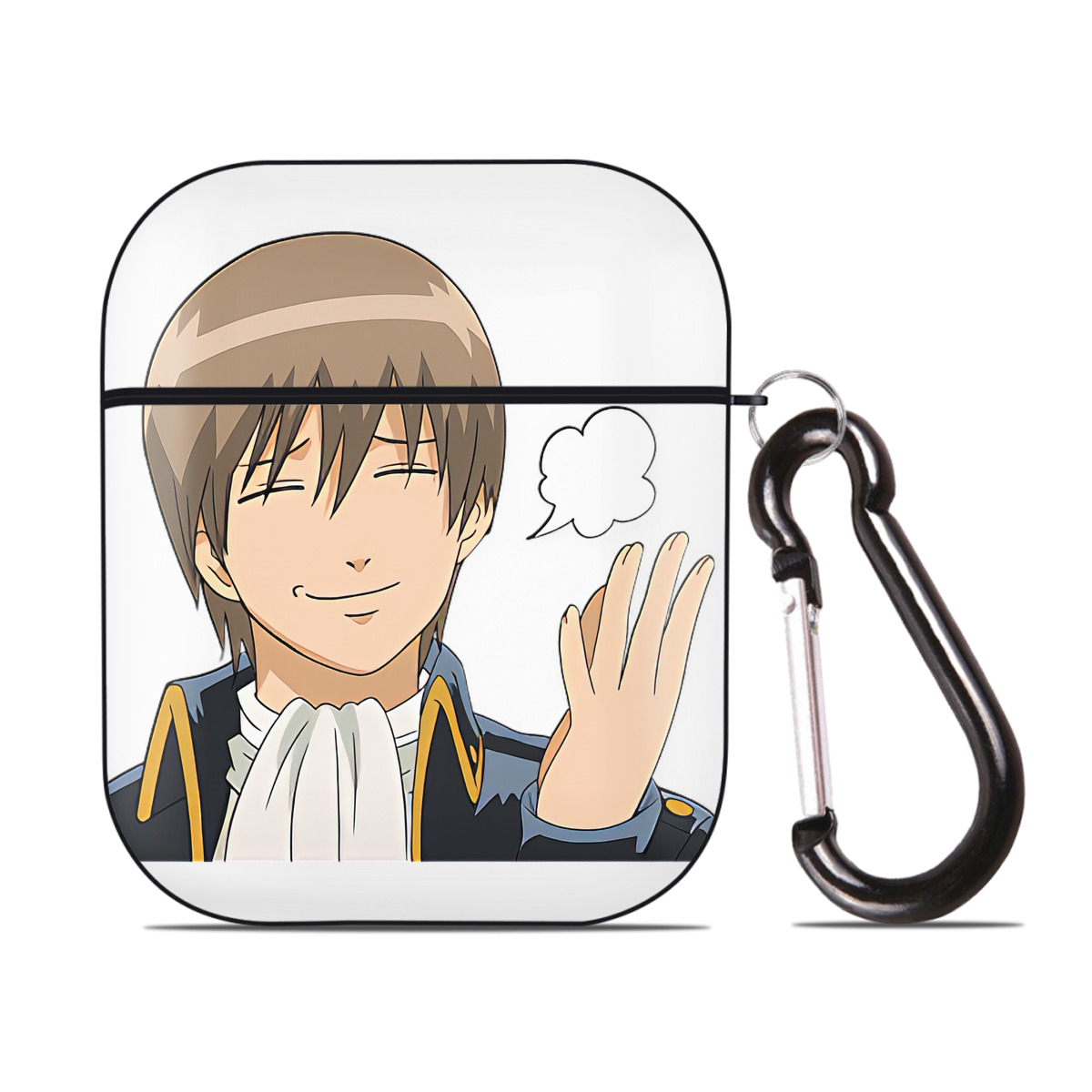 （画像用） ぎんたま 坂田銀時（さかたぎんとき） 神楽 志村新八（しむら しんぱち） GINTAMA Sakata Gintoki Kagura Shimura Shinpachi AirPods 第2世代保護ケース ハードシェル ブラック 耐衝撃・防指紋・カラビナ付き