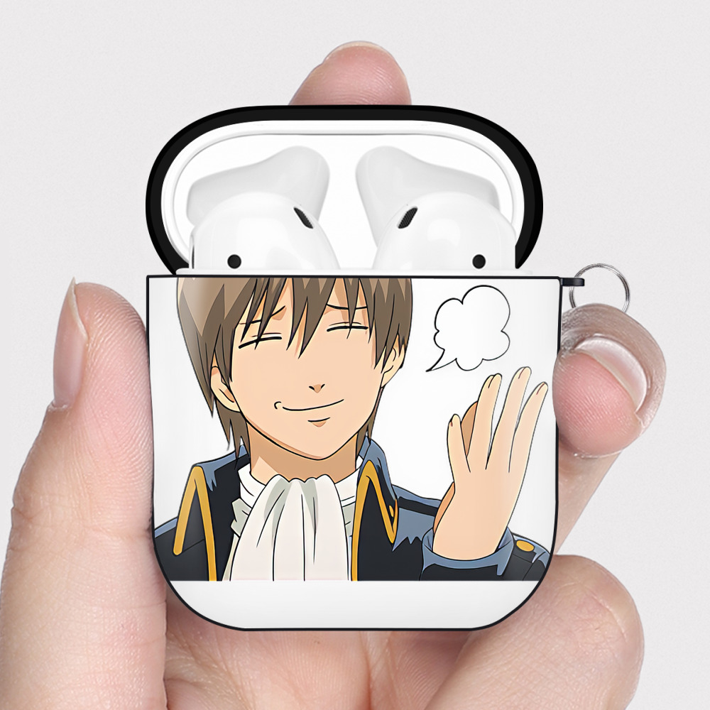 （画像用） ぎんたま 坂田銀時（さかたぎんとき） 神楽 志村新八（しむら しんぱち） GINTAMA Sakata Gintoki Kagura Shimura Shinpachi AirPods 第2世代保護ケース ハードシェル ブラック 耐衝撃・防指紋・カラビナ付き