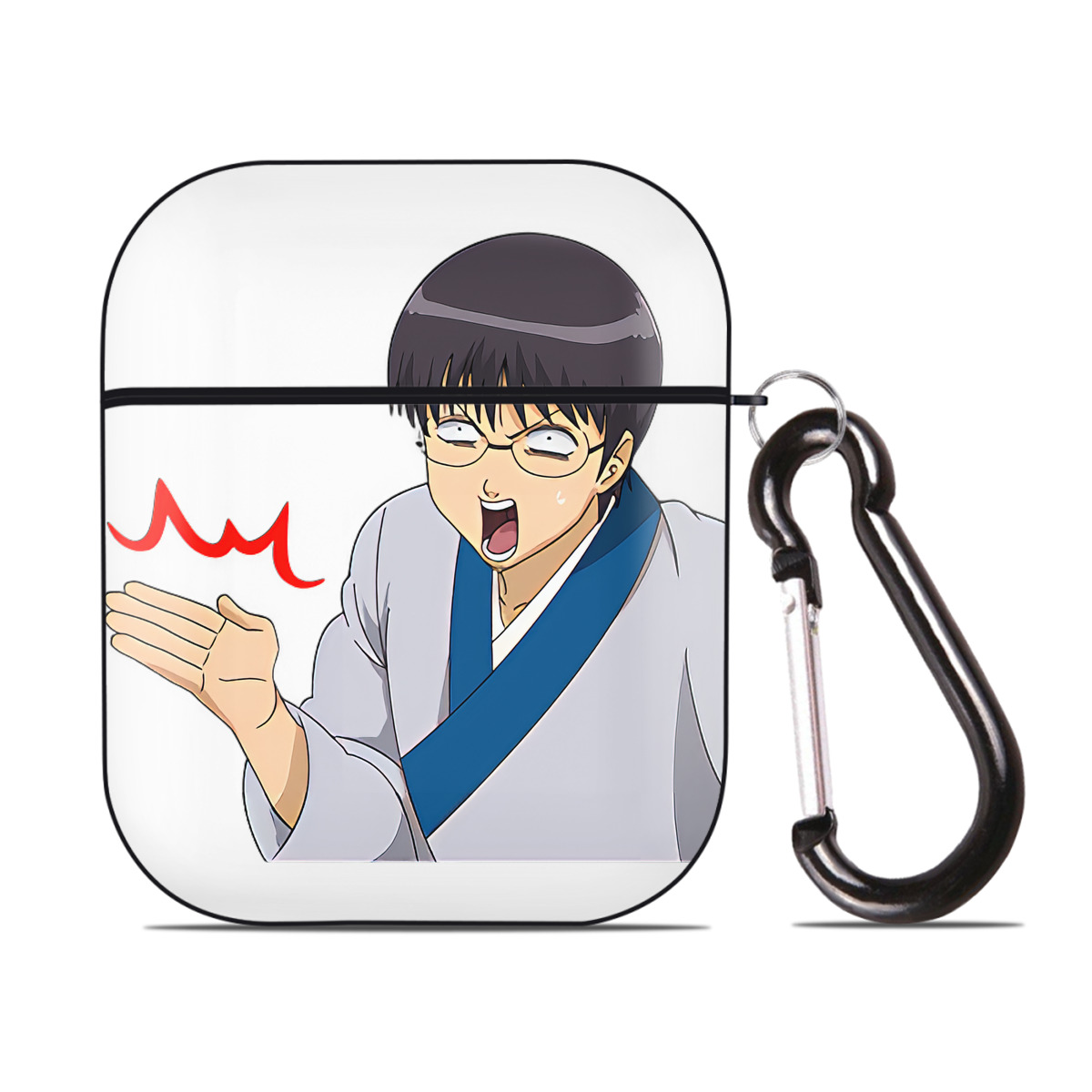 （画像用） ぎんたま 坂田銀時（さかたぎんとき） 神楽 志村新八（しむら しんぱち） GINTAMA Sakata Gintoki Kagura Shimura Shinpachi AirPods 第2世代保護ケース ハードシェル ブラック 耐衝撃・防指紋・カラビナ付き