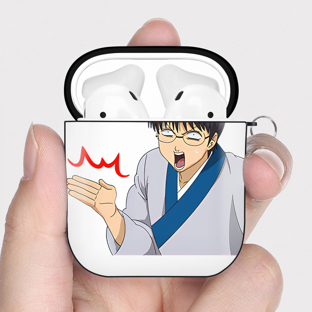 （画像用） ぎんたま 坂田銀時（さかたぎんとき） 神楽 志村新八（しむら しんぱち） GINTAMA Sakata Gintoki Kagura Shimura Shinpachi AirPods 第2世代保護ケース ハードシェル ブラック 耐衝撃・防指紋・カラビナ付き