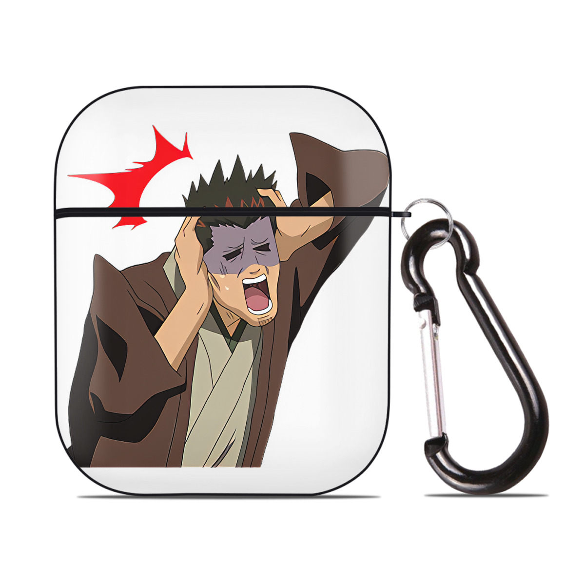 （画像用） ぎんたま 坂田銀時（さかたぎんとき） 神楽 志村新八（しむら しんぱち） GINTAMA Sakata Gintoki Kagura Shimura Shinpachi AirPods 第2世代保護ケース ハードシェル ブラック 耐衝撃・防指紋・カラビナ付き
