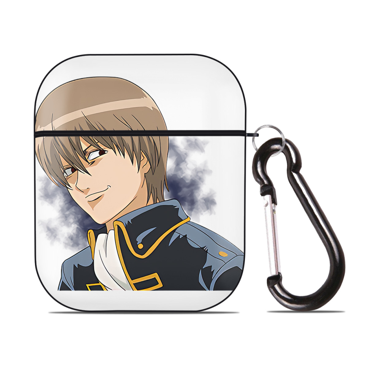 （画像用） ぎんたま 坂田銀時（さかたぎんとき） 神楽 志村新八（しむら しんぱち） GINTAMA Sakata Gintoki Kagura Shimura Shinpachi AirPods 第2世代保護ケース ハードシェル ブラック 耐衝撃・防指紋・カラビナ付き