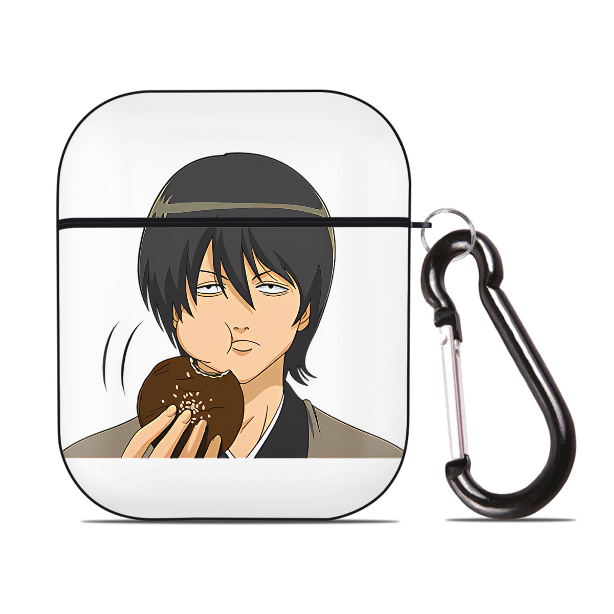 （画像用） ぎんたま 坂田銀時（さかたぎんとき） 神楽 志村新八（しむら しんぱち） GINTAMA Sakata Gintoki Kagura Shimura Shinpachi AirPods 第2世代保護ケース ハードシェル ブラック 耐衝撃・防指紋・カラビナ付き