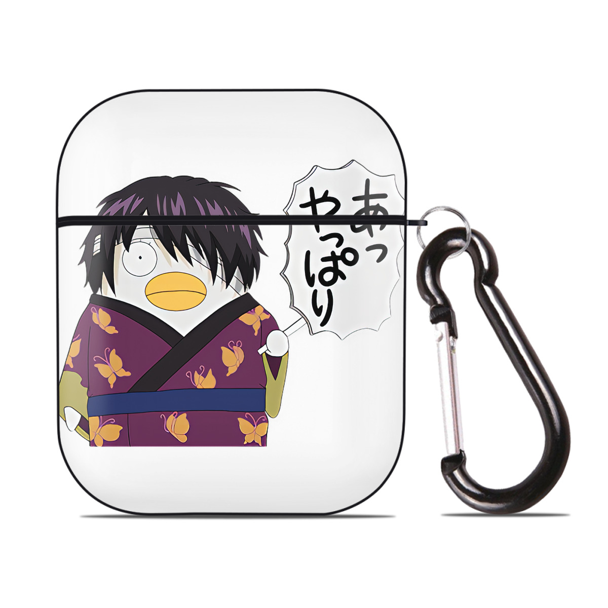 （画像用） ぎんたま 坂田銀時（さかたぎんとき） 神楽 志村新八（しむら しんぱち） GINTAMA Sakata Gintoki Kagura Shimura Shinpachi AirPods 第2世代保護ケース ハードシェル ブラック 耐衝撃・防指紋・カラビナ付き