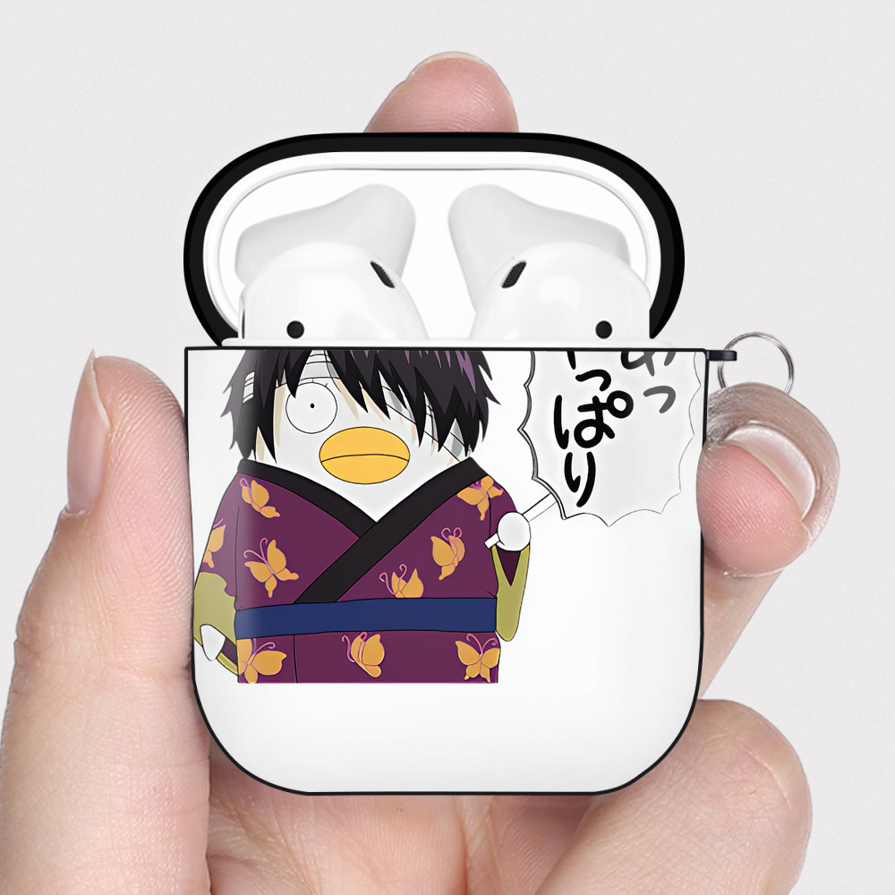 （画像用） ぎんたま 坂田銀時（さかたぎんとき） 神楽 志村新八（しむら しんぱち） GINTAMA Sakata Gintoki Kagura Shimura Shinpachi AirPods 第2世代保護ケース ハードシェル ブラック 耐衝撃・防指紋・カラビナ付き