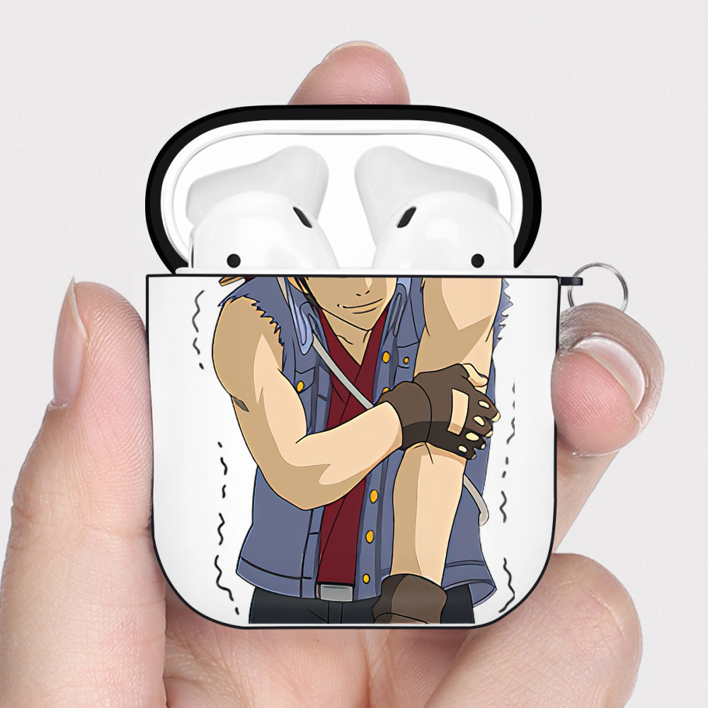 （画像用） ぎんたま 坂田銀時（さかたぎんとき） 神楽 志村新八（しむら しんぱち） GINTAMA Sakata Gintoki Kagura Shimura Shinpachi AirPods 第2世代保護ケース ハードシェル ブラック 耐衝撃・防指紋・カラビナ付き