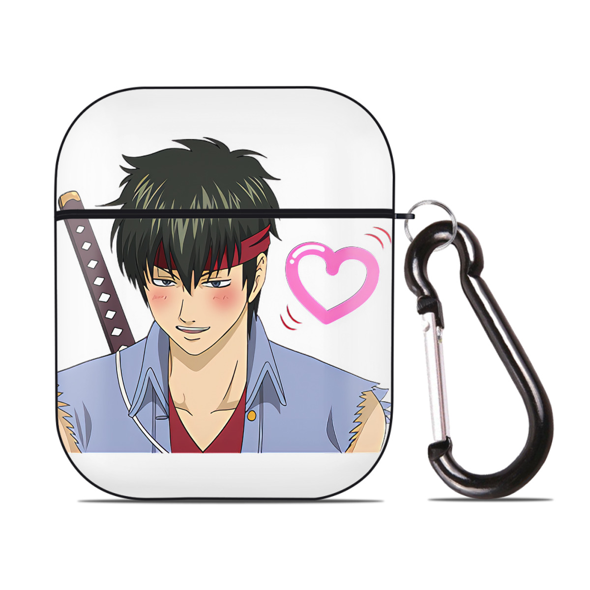 （画像用） ぎんたま 坂田銀時（さかたぎんとき） 神楽 志村新八（しむら しんぱち） GINTAMA Sakata Gintoki Kagura Shimura Shinpachi AirPods 第2世代保護ケース ハードシェル ブラック 耐衝撃・防指紋・カラビナ付き