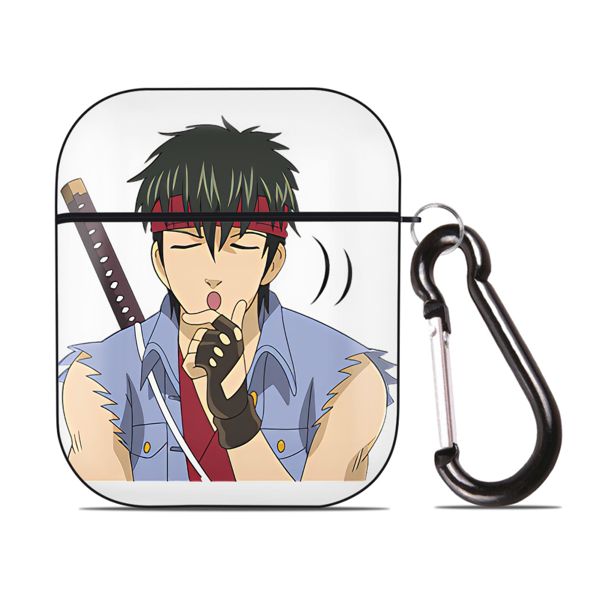 （画像用） ぎんたま 坂田銀時（さかたぎんとき） 神楽 志村新八（しむら しんぱち） GINTAMA Sakata Gintoki Kagura Shimura Shinpachi AirPods 第2世代保護ケース ハードシェル ブラック 耐衝撃・防指紋・カラビナ付き