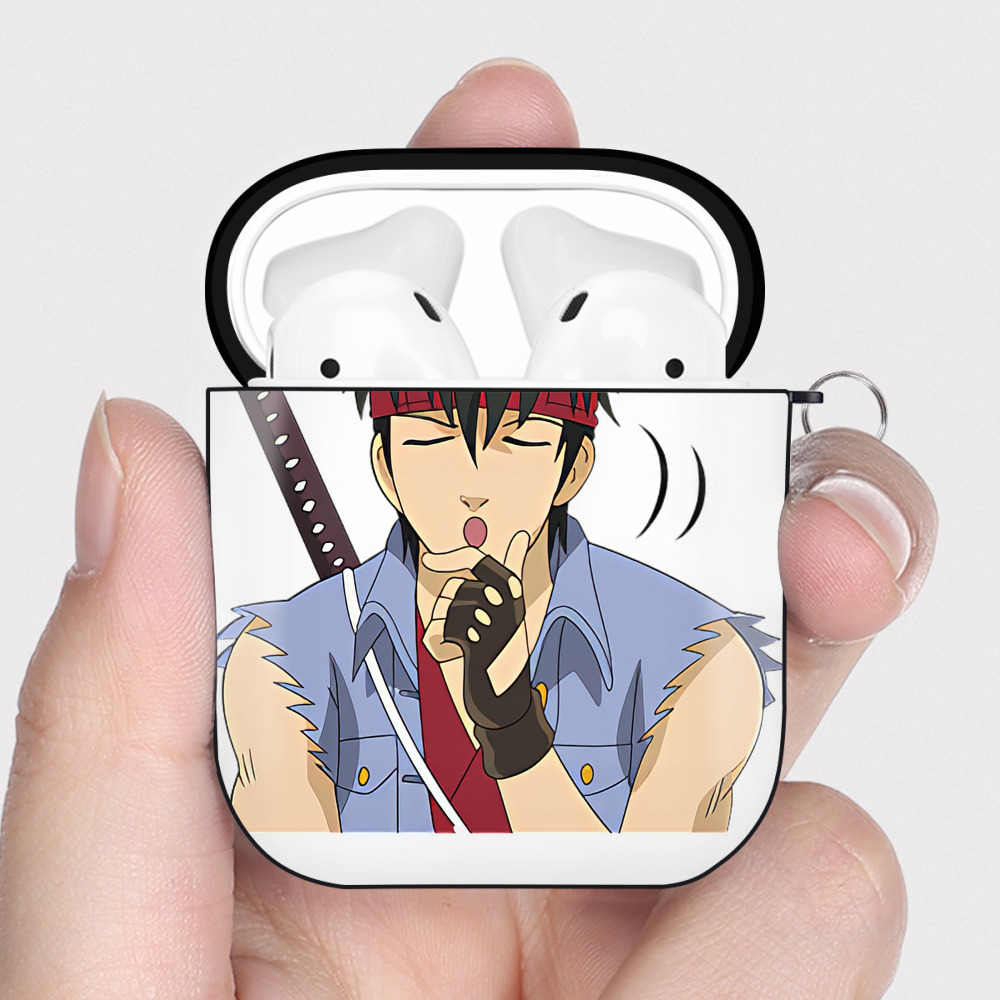 （画像用） ぎんたま 坂田銀時（さかたぎんとき） 神楽 志村新八（しむら しんぱち） GINTAMA Sakata Gintoki Kagura Shimura Shinpachi AirPods 第2世代保護ケース ハードシェル ブラック 耐衝撃・防指紋・カラビナ付き