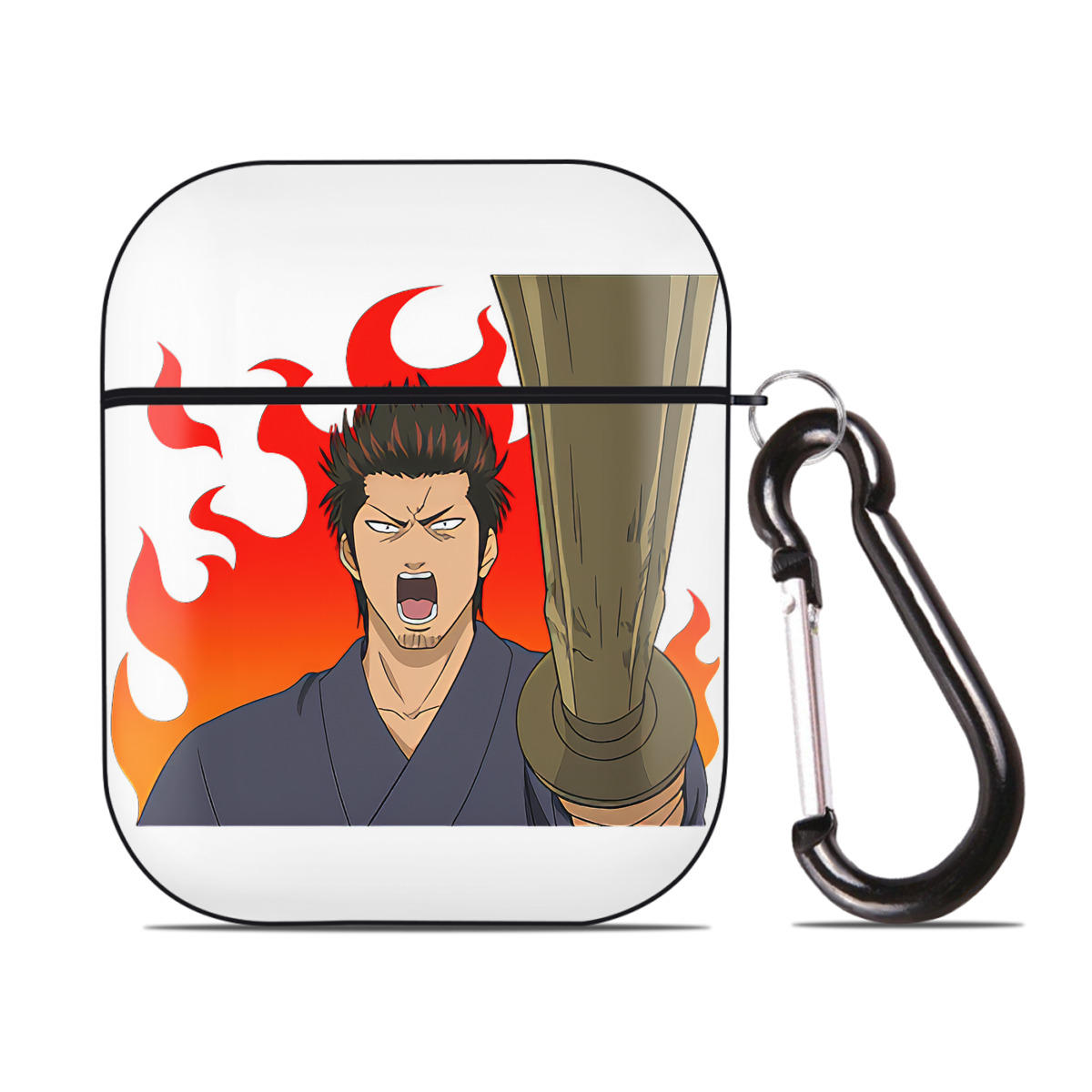 （画像用） ぎんたま 坂田銀時（さかたぎんとき） 神楽 志村新八（しむら しんぱち） GINTAMA Sakata Gintoki Kagura Shimura Shinpachi AirPods 第2世代保護ケース ハードシェル ブラック 耐衝撃・防指紋・カラビナ付き