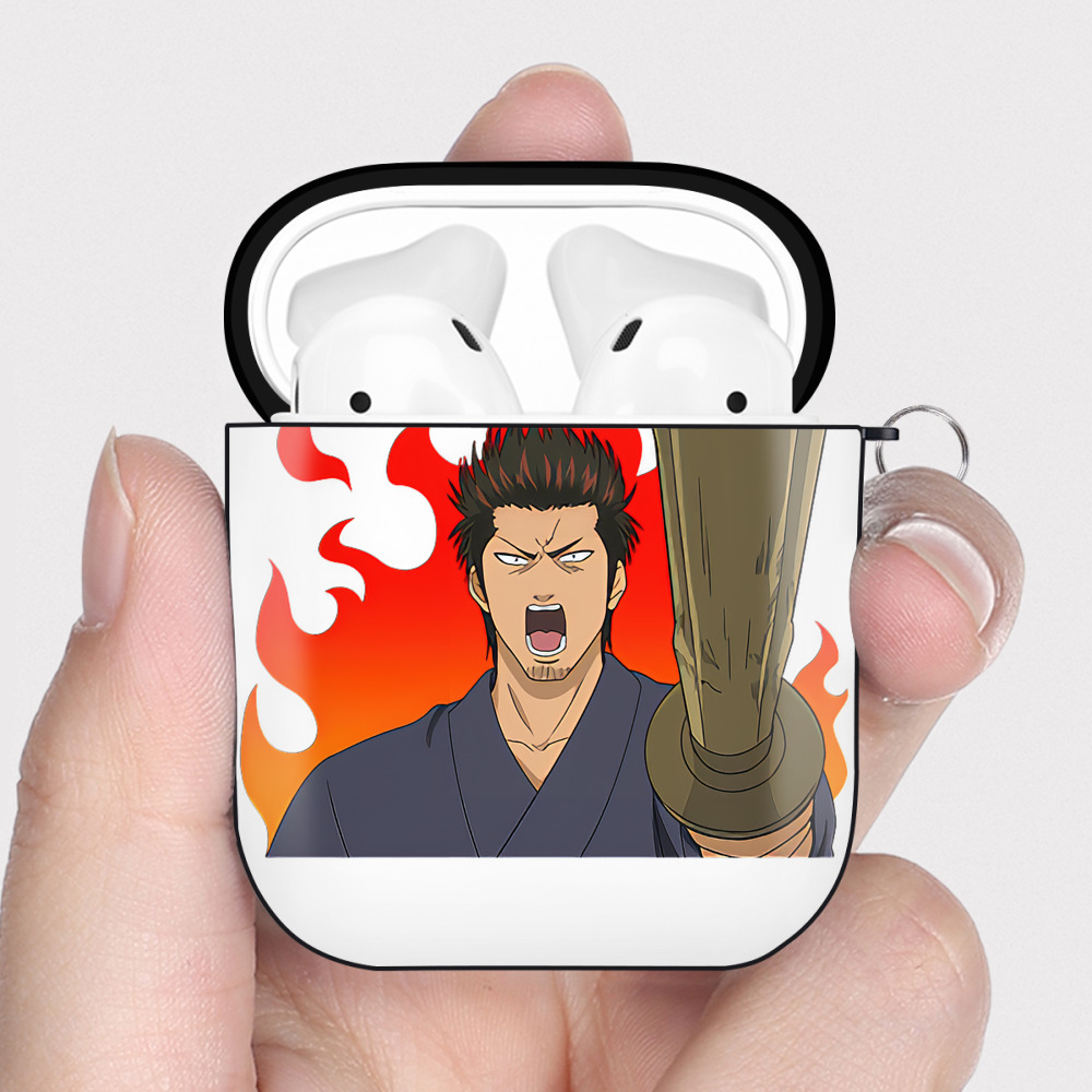 （画像用） ぎんたま 坂田銀時（さかたぎんとき） 神楽 志村新八（しむら しんぱち） GINTAMA Sakata Gintoki Kagura Shimura Shinpachi AirPods 第2世代保護ケース ハードシェル ブラック 耐衝撃・防指紋・カラビナ付き