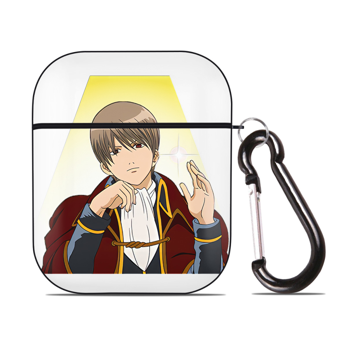 （画像用） ぎんたま 坂田銀時（さかたぎんとき） 神楽 志村新八（しむら しんぱち） GINTAMA Sakata Gintoki Kagura Shimura Shinpachi AirPods 第2世代保護ケース ハードシェル ブラック 耐衝撃・防指紋・カラビナ付き