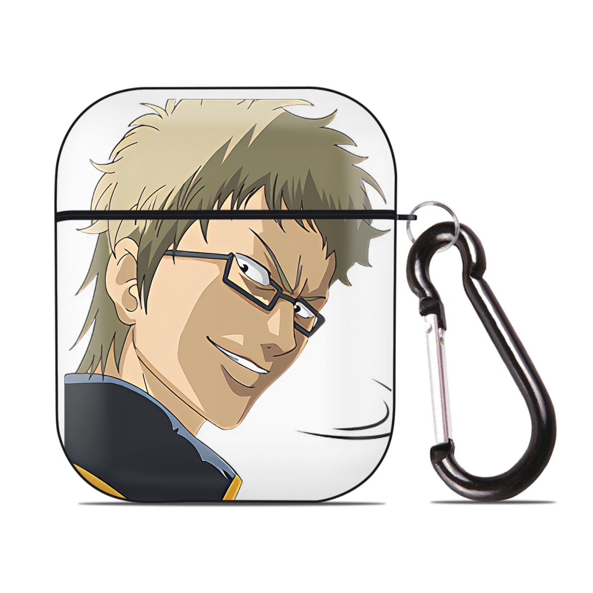 （画像用） ぎんたま 坂田銀時（さかたぎんとき） 神楽 志村新八（しむら しんぱち） GINTAMA Sakata Gintoki Kagura Shimura Shinpachi AirPods 第2世代保護ケース ハードシェル ブラック 耐衝撃・防指紋・カラビナ付き