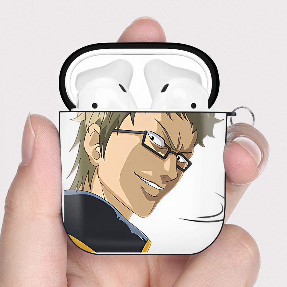 （画像用） ぎんたま 坂田銀時（さかたぎんとき） 神楽 志村新八（しむら しんぱち） GINTAMA Sakata Gintoki Kagura Shimura Shinpachi AirPods 第2世代保護ケース ハードシェル ブラック 耐衝撃・防指紋・カラビナ付き