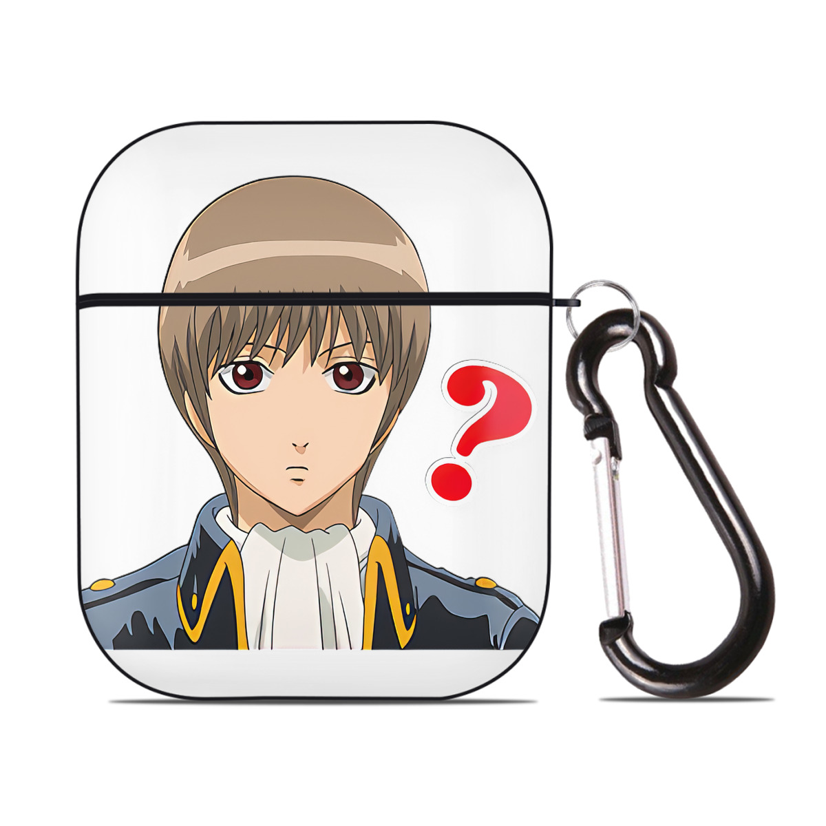 （画像用） ぎんたま 坂田銀時（さかたぎんとき） 神楽 志村新八（しむら しんぱち） GINTAMA Sakata Gintoki Kagura Shimura Shinpachi AirPods 第2世代保護ケース ハードシェル ブラック 耐衝撃・防指紋・カラビナ付き