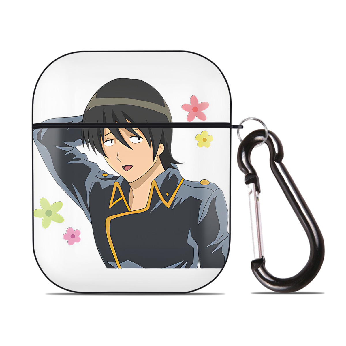 （画像用） ぎんたま 坂田銀時（さかたぎんとき） 神楽 志村新八（しむら しんぱち） GINTAMA Sakata Gintoki Kagura Shimura Shinpachi AirPods 第2世代保護ケース ハードシェル ブラック 耐衝撃・防指紋・カラビナ付き