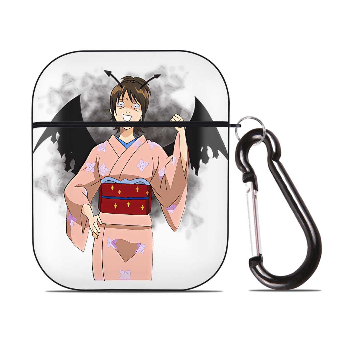 （画像用） ぎんたま 坂田銀時（さかたぎんとき） 神楽 志村新八（しむら しんぱち） GINTAMA Sakata Gintoki Kagura Shimura Shinpachi AirPods 第2世代保護ケース ハードシェル ブラック 耐衝撃・防指紋・カラビナ付き