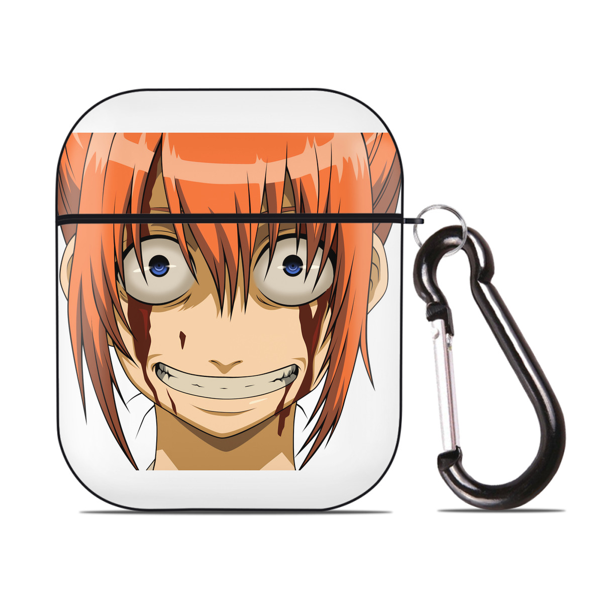 （画像用） ぎんたま 坂田銀時（さかたぎんとき） 神楽 志村新八（しむら しんぱち） GINTAMA Sakata Gintoki Kagura Shimura Shinpachi AirPods 第2世代保護ケース ハードシェル ブラック 耐衝撃・防指紋・カラビナ付き