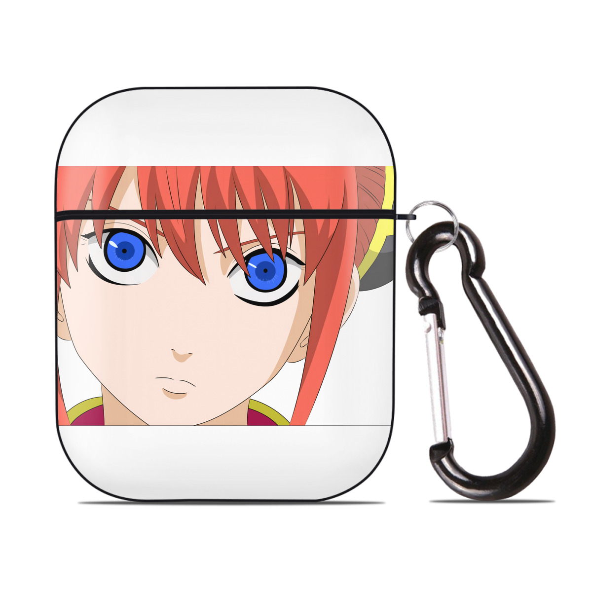 （画像用） ぎんたま 坂田銀時（さかたぎんとき） 神楽 志村新八（しむら しんぱち） GINTAMA Sakata Gintoki Kagura Shimura Shinpachi AirPods 第2世代保護ケース ハードシェル ブラック 耐衝撃・防指紋・カラビナ付き