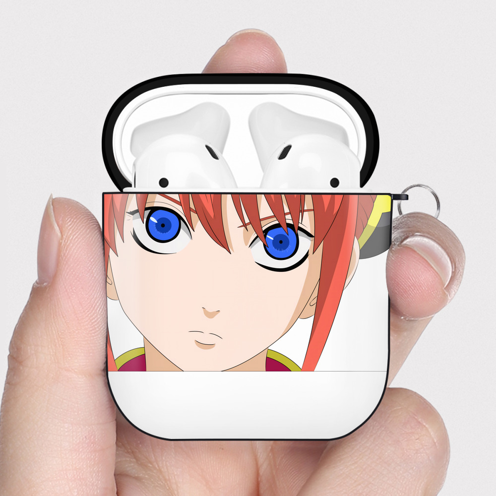 （画像用） ぎんたま 坂田銀時（さかたぎんとき） 神楽 志村新八（しむら しんぱち） GINTAMA Sakata Gintoki Kagura Shimura Shinpachi AirPods 第2世代保護ケース ハードシェル ブラック 耐衝撃・防指紋・カラビナ付き
