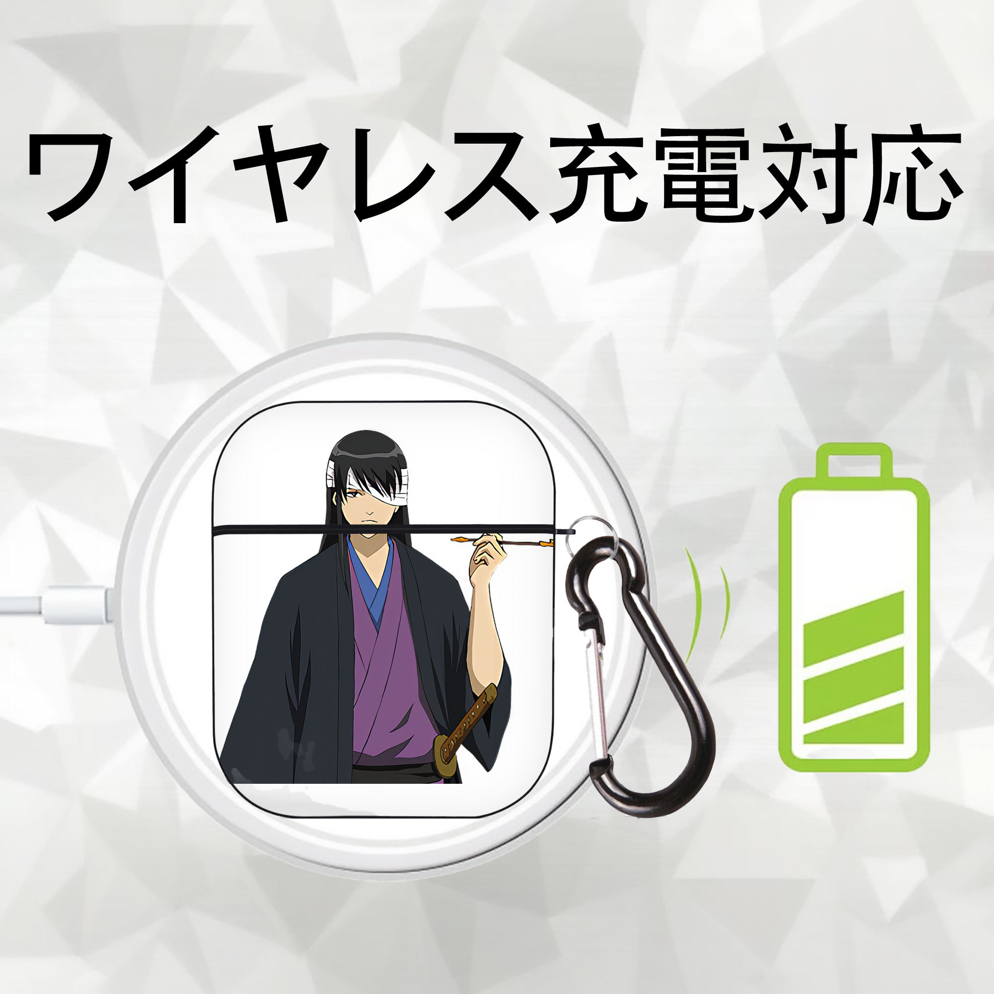 ぎんたま 坂田銀時（さかたぎんとき） 神楽 志村新八（しむら しんぱち） GINTAMA Sakata Gintoki Kagura Shimura Shinpachi AirPods 第2世代保護ケース ハードシェル ブラック 耐衝撃・防指紋・カラビナ付き