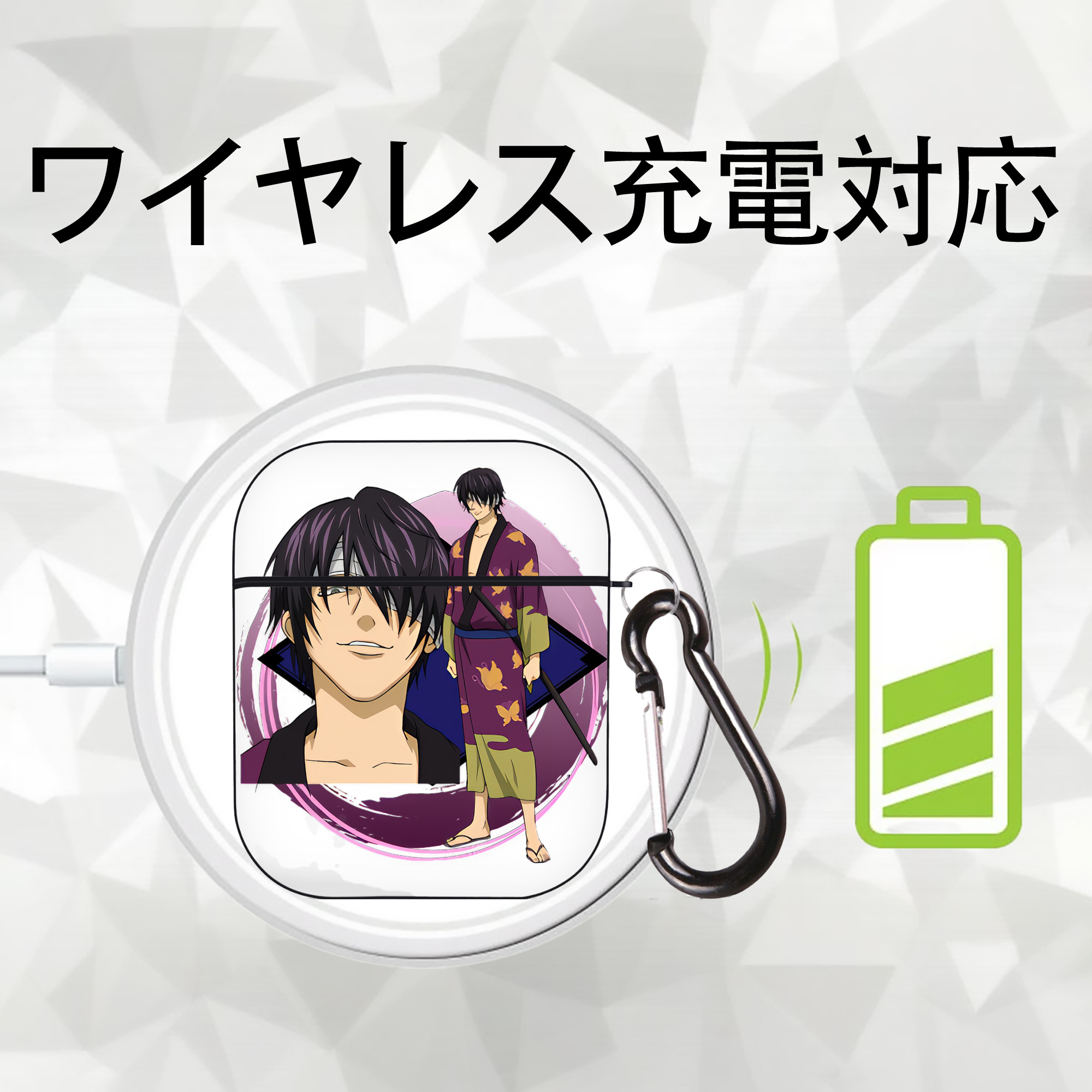 ぎんたま 坂田銀時（さかたぎんとき） 神楽 志村新八（しむら しんぱち） GINTAMA Sakata Gintoki Kagura Shimura Shinpachi AirPods 第2世代保護ケース ハードシェル ブラック 耐衝撃・防指紋・カラビナ付き