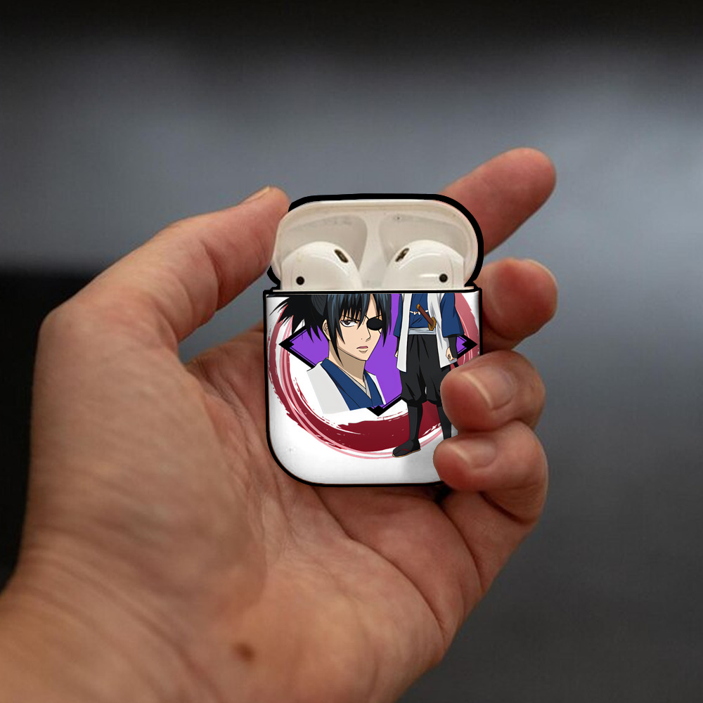 ぎんたま 坂田銀時（さかたぎんとき） 神楽 志村新八（しむら しんぱち） GINTAMA Sakata Gintoki Kagura Shimura Shinpachi AirPods 第2世代保護ケース ハードシェル ブラック 耐衝撃・防指紋・カラビナ付き