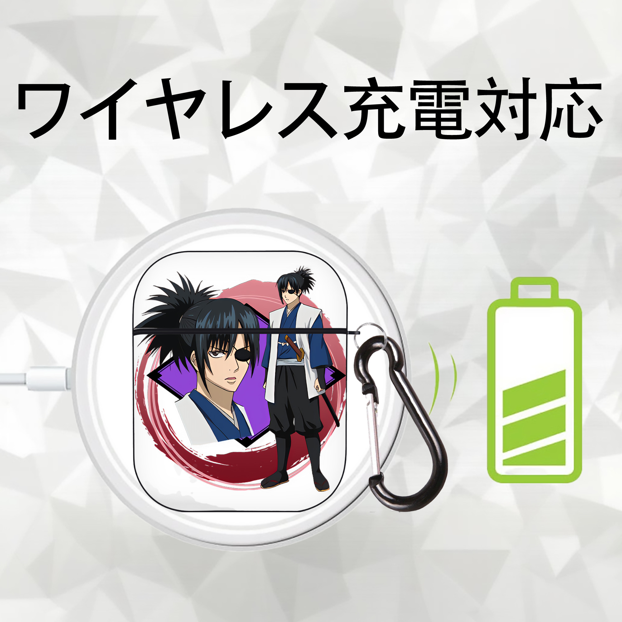 ぎんたま 坂田銀時（さかたぎんとき） 神楽 志村新八（しむら しんぱち） GINTAMA Sakata Gintoki Kagura Shimura Shinpachi AirPods 第2世代保護ケース ハードシェル ブラック 耐衝撃・防指紋・カラビナ付き