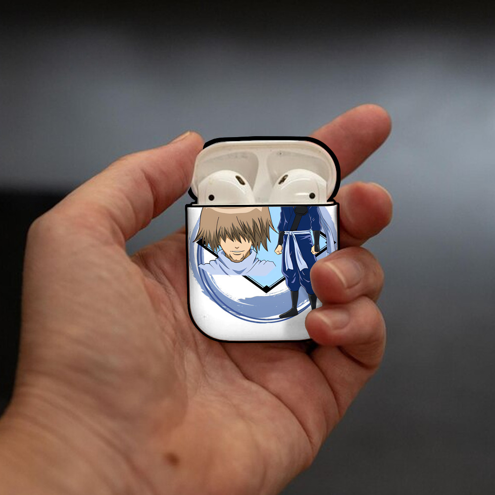 ぎんたま 坂田銀時（さかたぎんとき） 神楽 志村新八（しむら しんぱち） GINTAMA Sakata Gintoki Kagura Shimura Shinpachi AirPods 第2世代保護ケース ハードシェル ブラック 耐衝撃・防指紋・カラビナ付き
