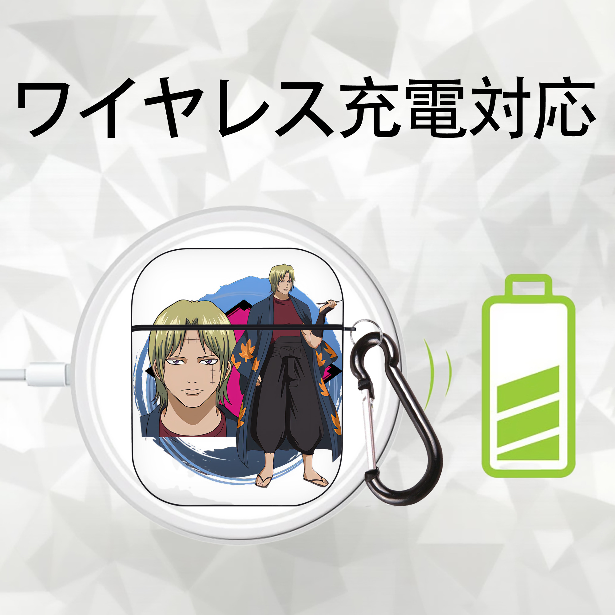 ぎんたま 坂田銀時（さかたぎんとき） 神楽 志村新八（しむら しんぱち） GINTAMA Sakata Gintoki Kagura Shimura Shinpachi AirPods 第2世代保護ケース ハードシェル ブラック 耐衝撃・防指紋・カラビナ付き