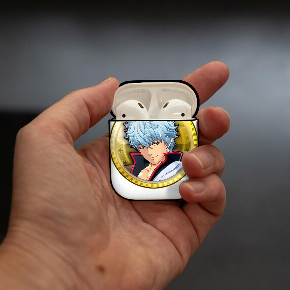 ぎんたま 坂田銀時（さかたぎんとき） 神楽 志村新八（しむら しんぱち） GINTAMA Sakata Gintoki Kagura Shimura Shinpachi AirPods 第2世代保護ケース ハードシェル ブラック 耐衝撃・防指紋・カラビナ付き