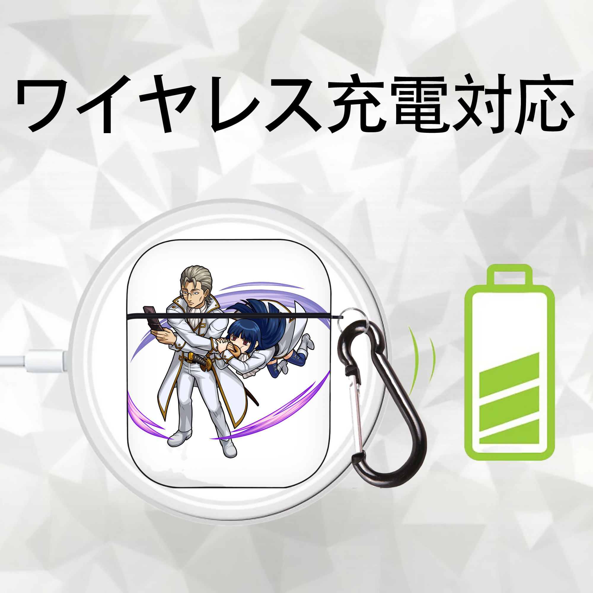 ぎんたま 坂田銀時（さかたぎんとき） 神楽 志村新八（しむら しんぱち） GINTAMA Sakata Gintoki Kagura Shimura Shinpachi AirPods 第2世代保護ケース ハードシェル ブラック 耐衝撃・防指紋・カラビナ付き