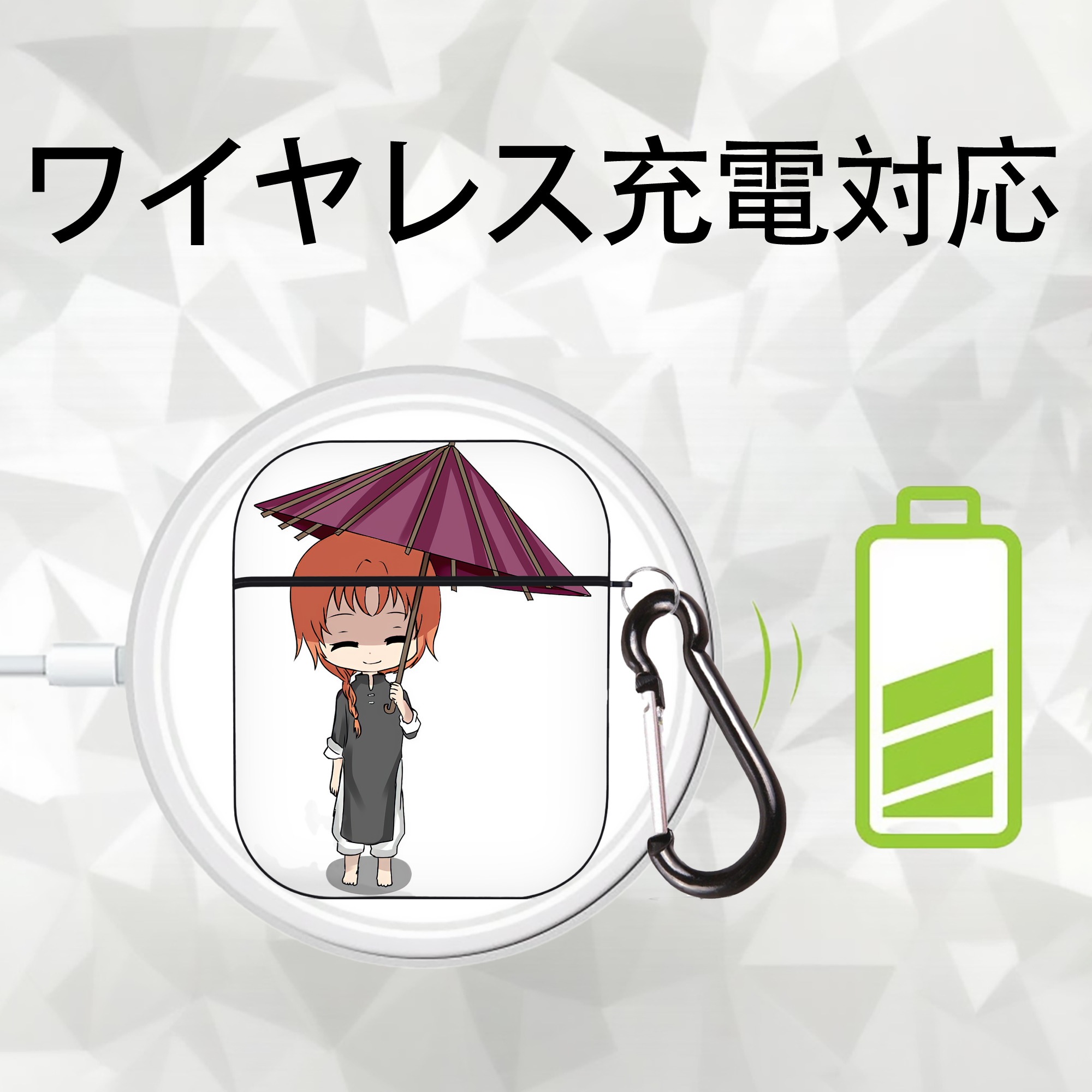 ぎんたま 坂田銀時（さかたぎんとき） 神楽 志村新八（しむら しんぱち） GINTAMA Sakata Gintoki Kagura Shimura Shinpachi AirPods 第2世代保護ケース ハードシェル ブラック 耐衝撃・防指紋・カラビナ付き